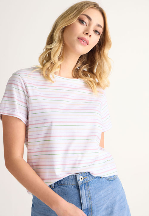 Womens White Stripe Print...