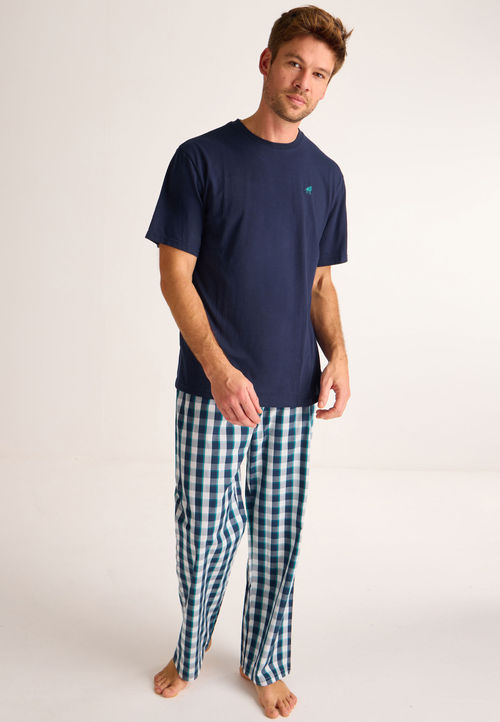 Mens Navy Check Print Pyjama...