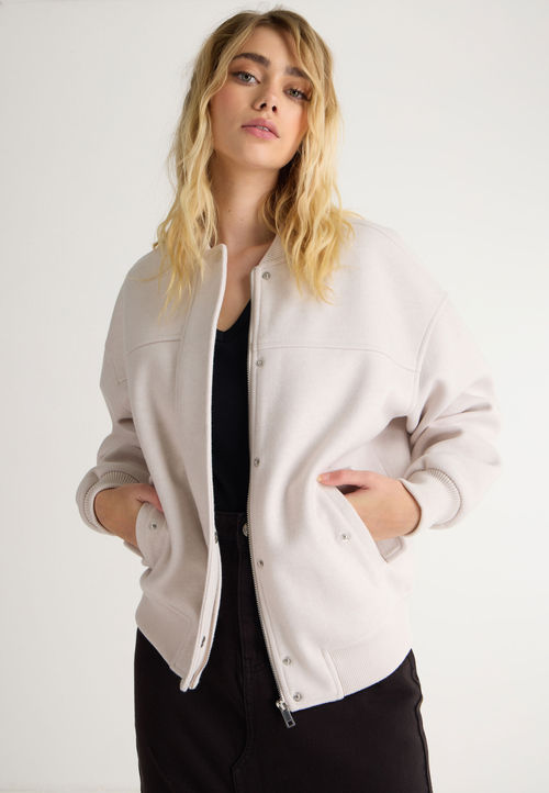 Womens Cream Wool Bomber...