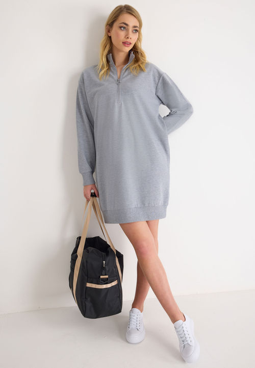 Womens Grey Zip Jumper Dress