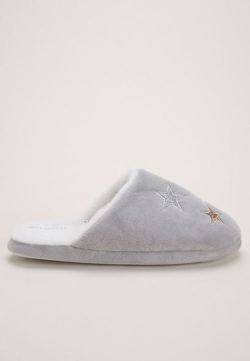 Womens Grey Star Mule Slippers