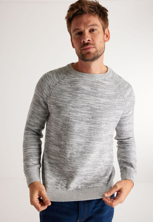 Mens Grey Crew Space Dye Knit...