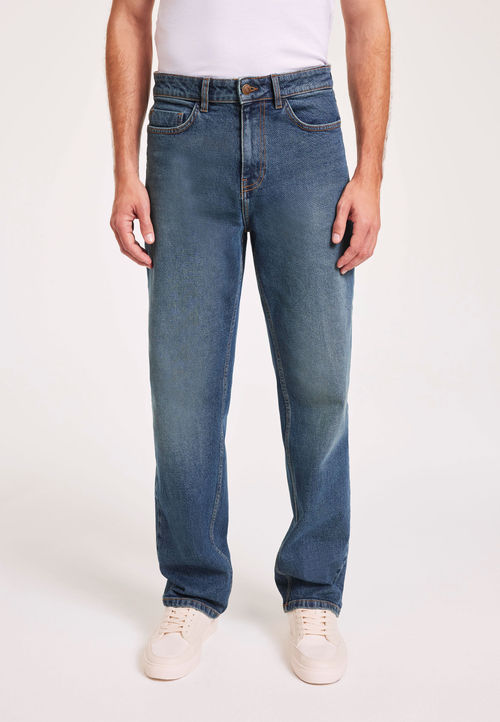 Mens Mid Blue Loose Fit Jeans