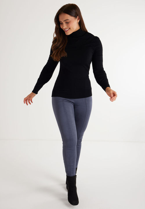 Womens Grey Suedette Leggings