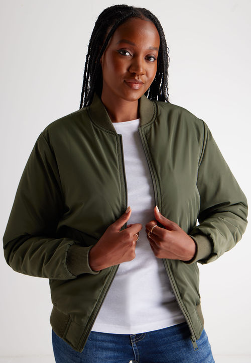 Womens Plain Khaki Bomber...