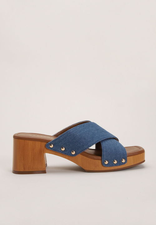 Womens Denim Low Mule Heel