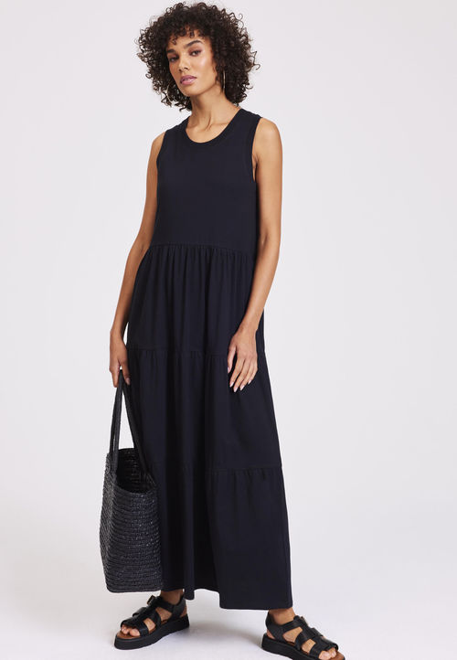 Womens Black Tiered Vest Maxi...