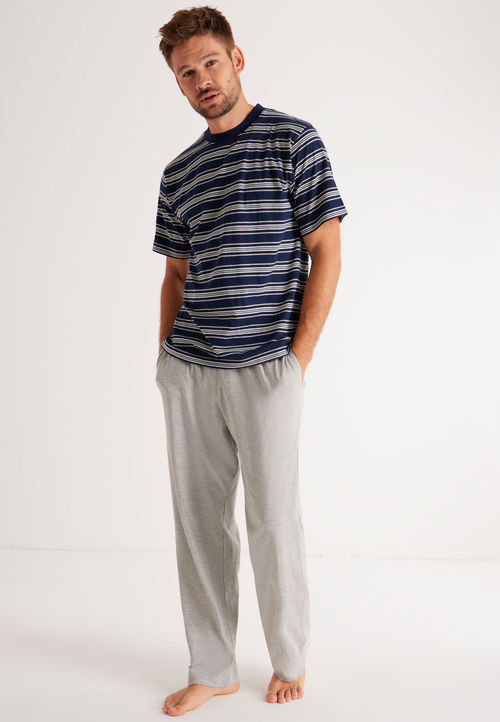 Mens Blue Stripe Jersey Pyjama