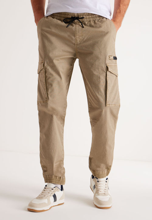 Mens Tan Cargo Cuff Trousers