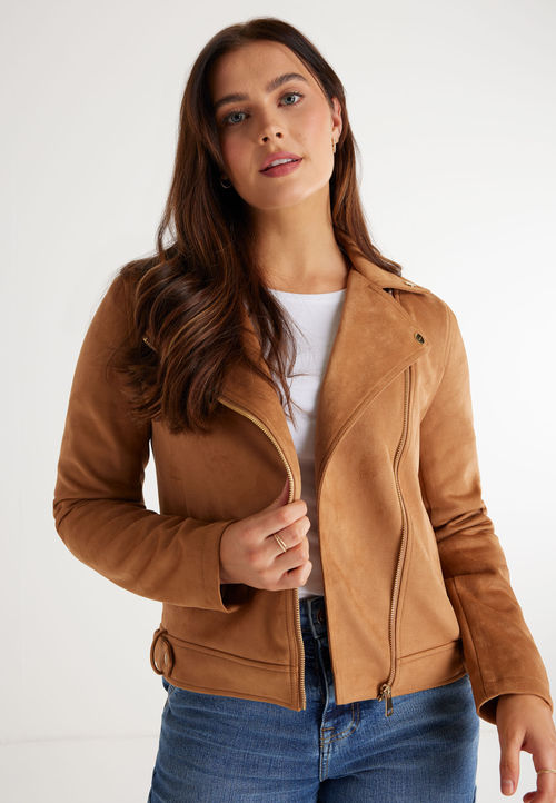 Womens Tan Suedette Biker...