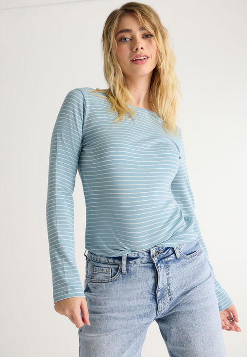 Womens Light Blue Stripe Crew...