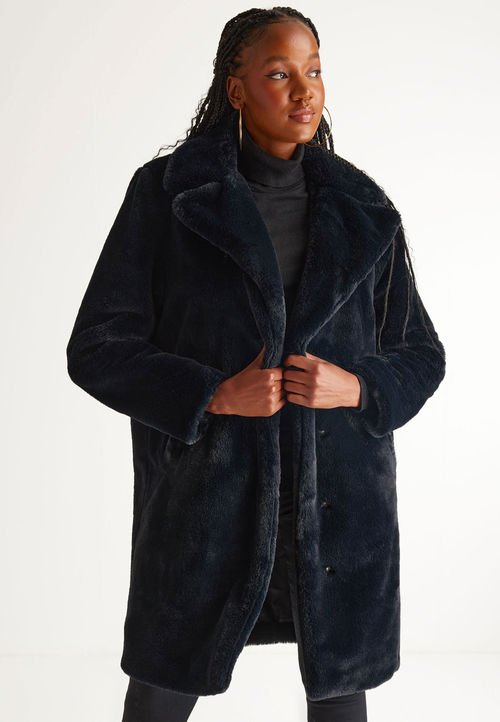 Womens Plain Black Faux Fur...