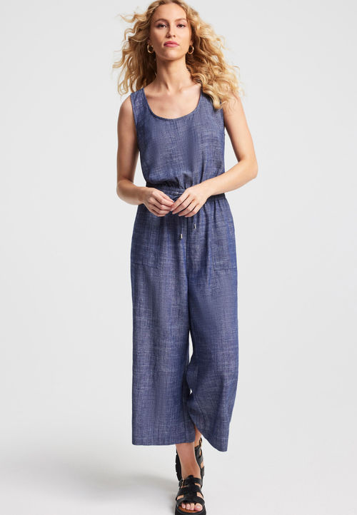 Womens Blue Linen Jumpsuit