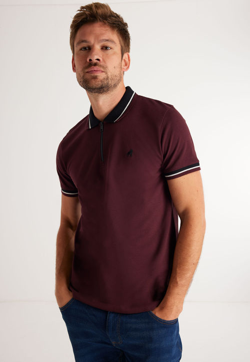 Mens Burgundy Short Sleeve...