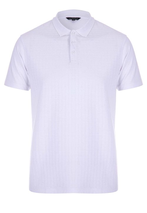 Mens Plain White Textured Polo