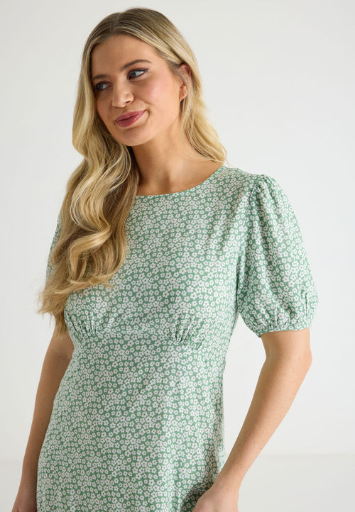 Womens Green Ditsy Midi Tea...