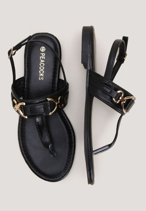 Womens Black & Gold Toe-Post...