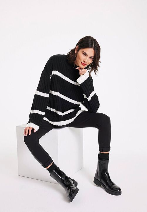 Womens Black & White Stripe...