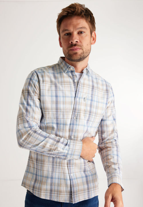 Mens Ecru & Light Blue Check...