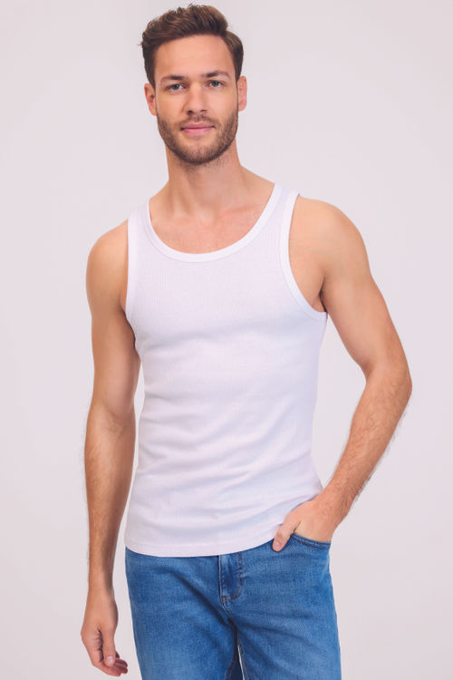 Mens White Ribbed Vest