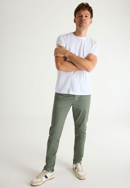 Mens Green Slim Chino Trousers