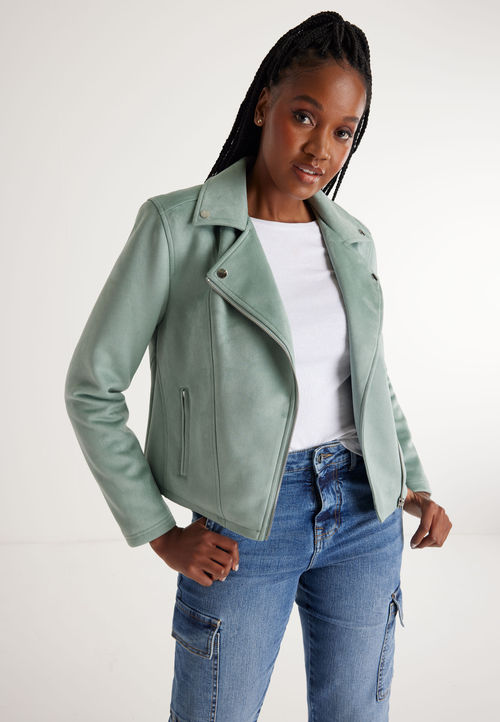 Womens Sage Suedette Biker...