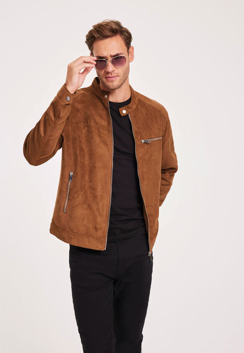 Mens Tan Mock Suede Jacket