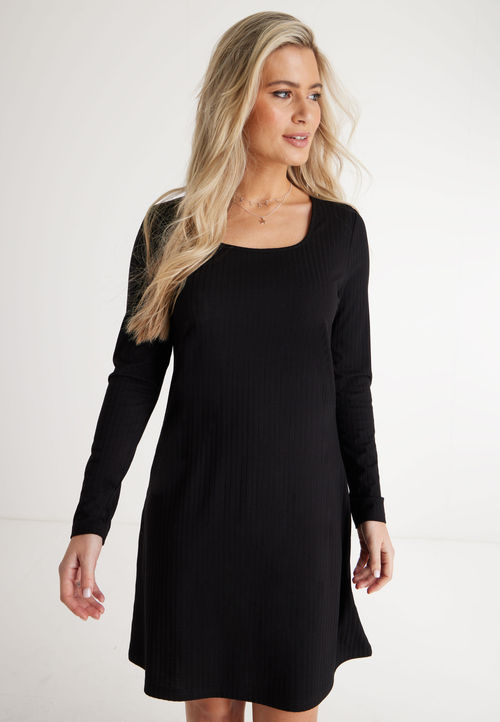 Womens Black Ribbed Fit &...