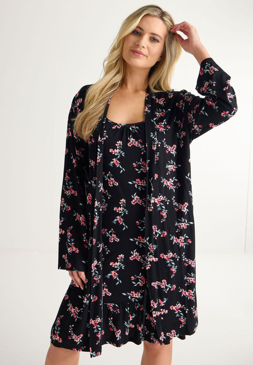 Womens Black Floral Robe