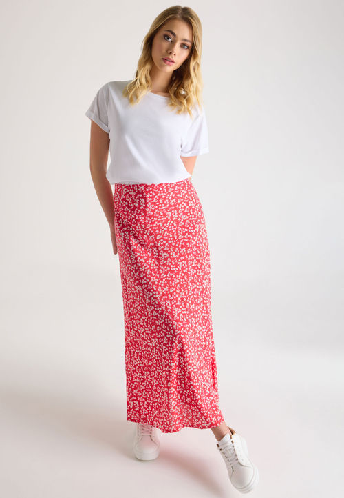 Womens Red Floral Slip Skirt