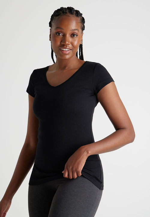 Womens Black Cotton V-Neck...