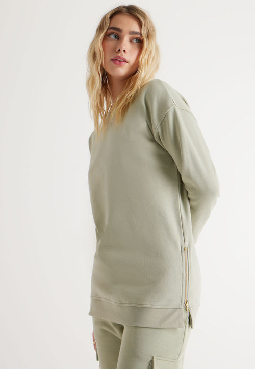 Womens Sage Crew Neck Side...