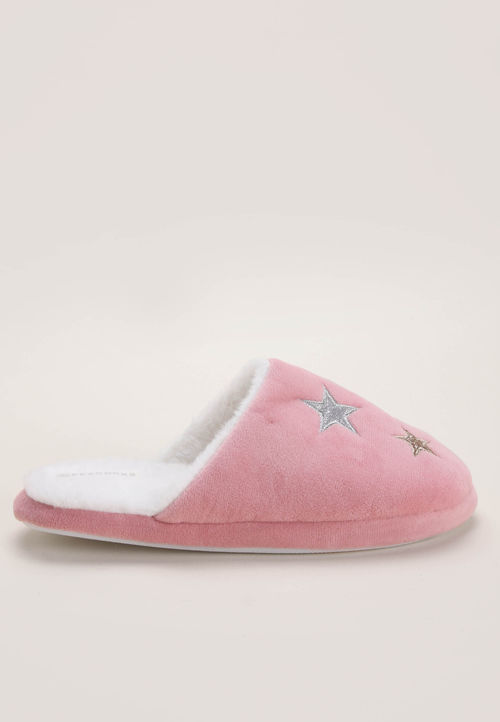 Womens Pink Star Mule Slippers