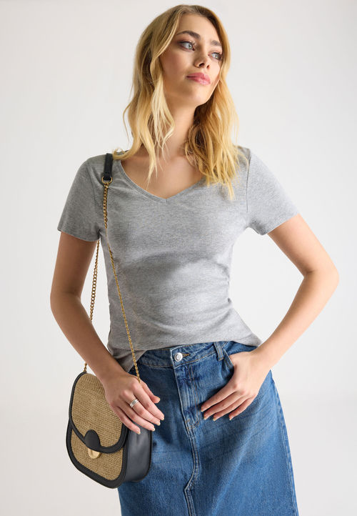 Womens Grey V Neck T-Shirt