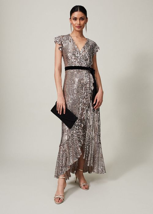 Phase Eight Jaylin Sequin Stripe Maxi Dress, Black/Silver