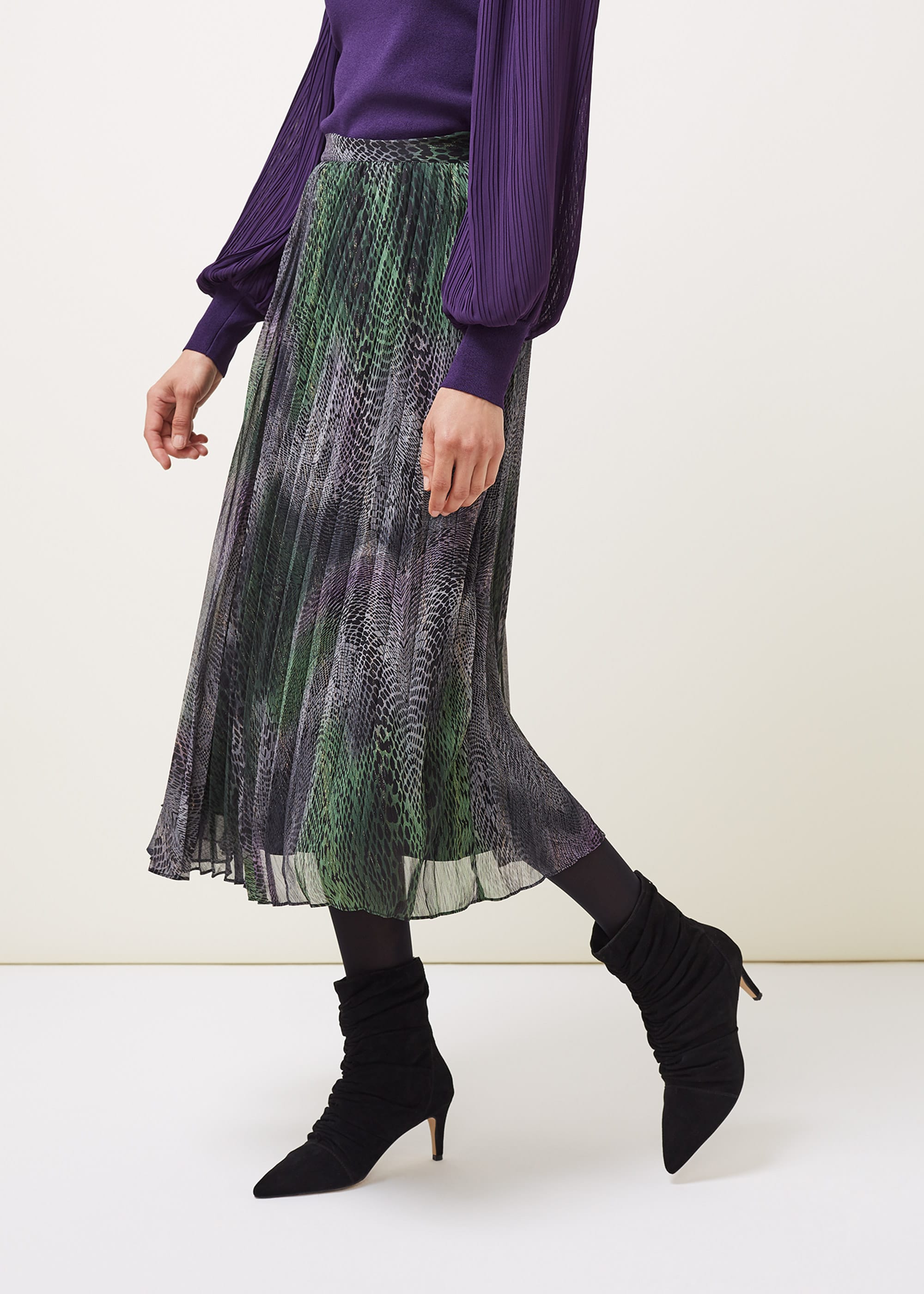 Grey snake print pleated skirt online