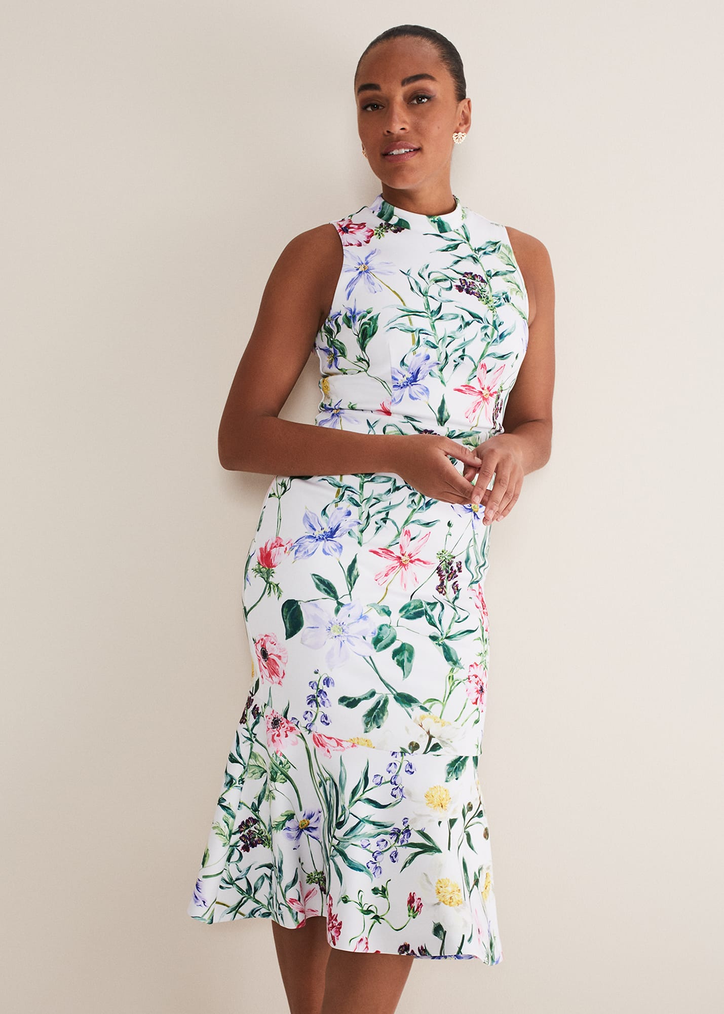 Phase Eight Trudy Floral Dress White Fit Flare Occasion Dress