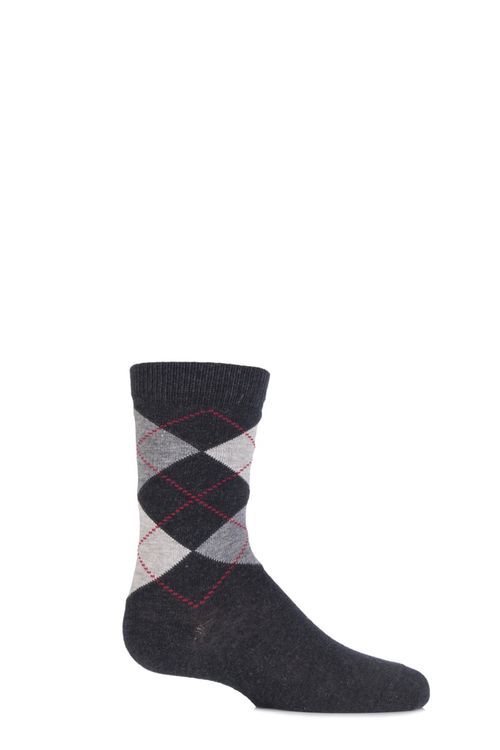 1 Pair Anthracite Melange Cotton Argyle Socks Kids Unisex 3-5.5 Kids (6-24 Months) - Falke