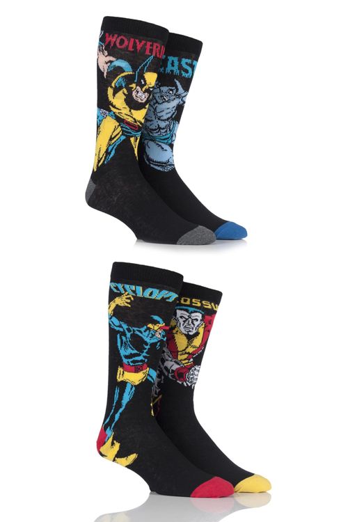 4 Pair Assorted Marvel X-Men Wolverine, Beast, Cyclops and Colossus Cotton Socks Men's 11-13 Mens - Film & TV Characters