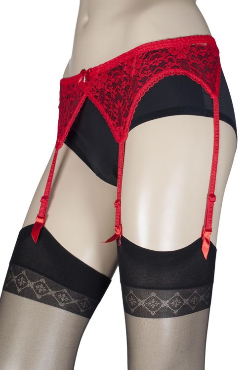 1 Pack Red Sara Lace Suspender Belt Ladies One Size - Trasparenze