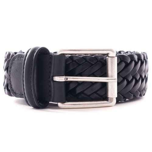 Woven Leather Belt - Navy