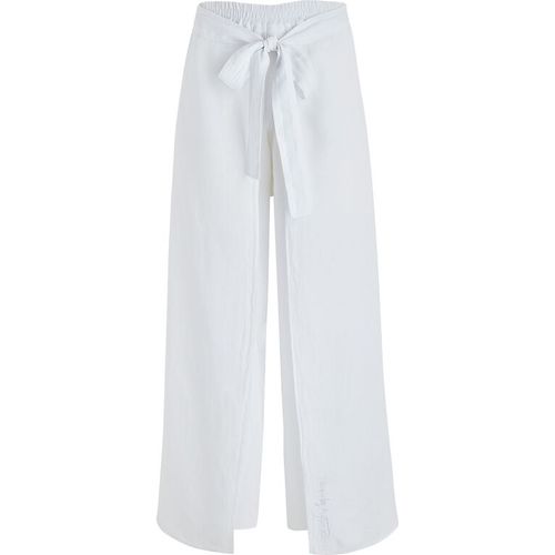 Women White Linen Pants-...