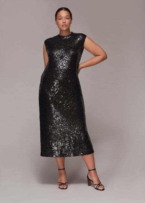 Black/Multi Stripe Sequin Midi Dress, WHISTLES