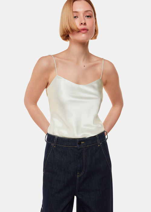 Navy Silk Satin Cami Top, WHISTLES