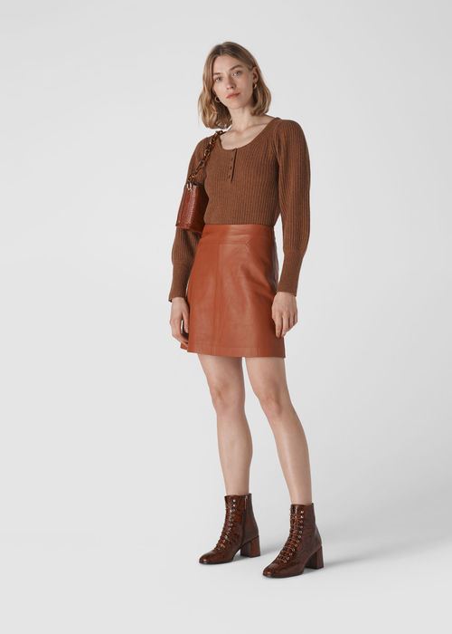 Toffee Belted Leather Skirt, WHISTLES