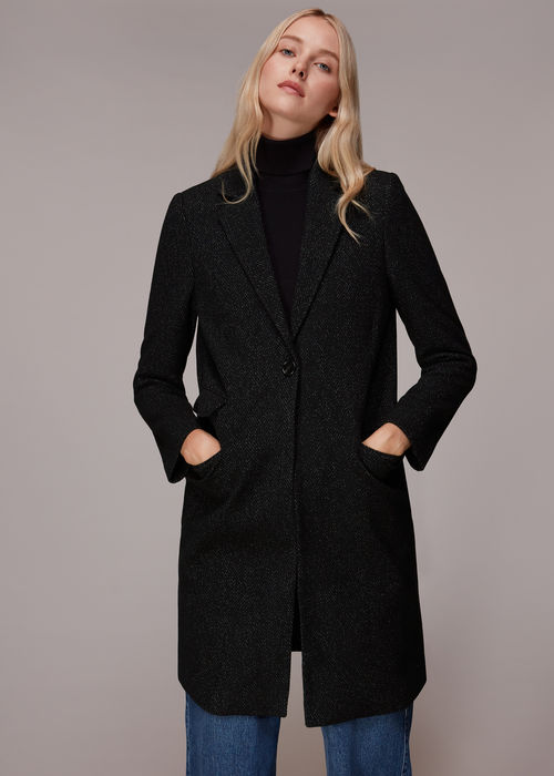 Black Lorna Wrap Wool Coat, WHISTLES