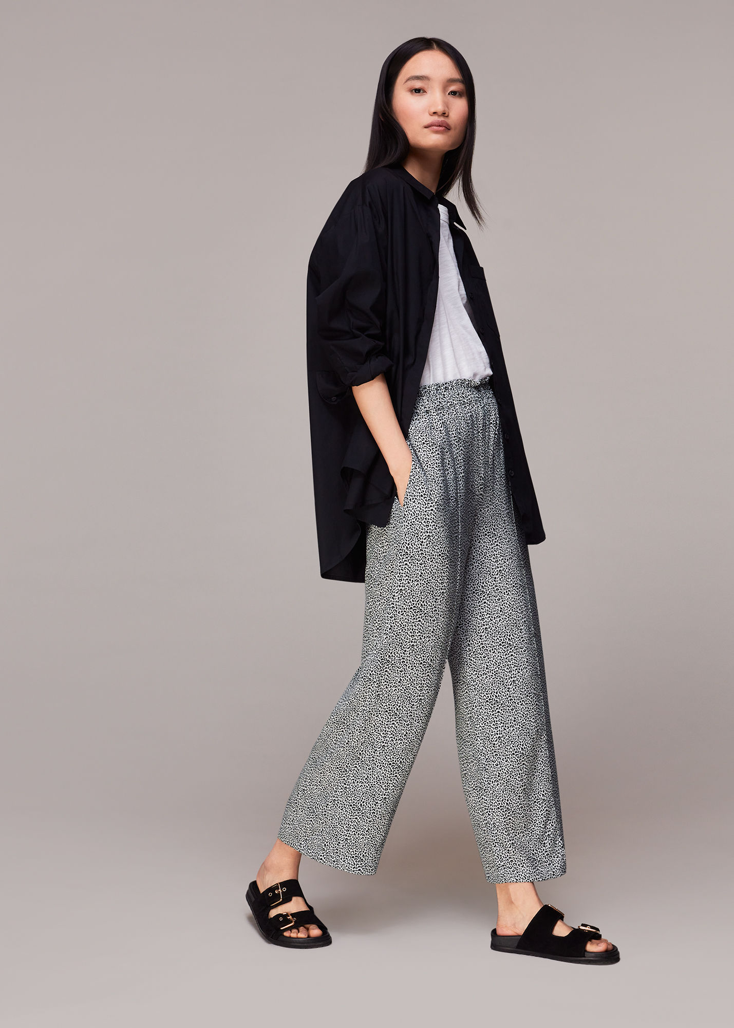 Black Belted Wide Leg Trouser | WHISTLES |