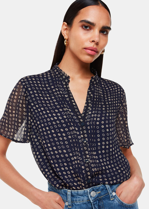 Whistles Women's Spotted Hoop Frill Blouse