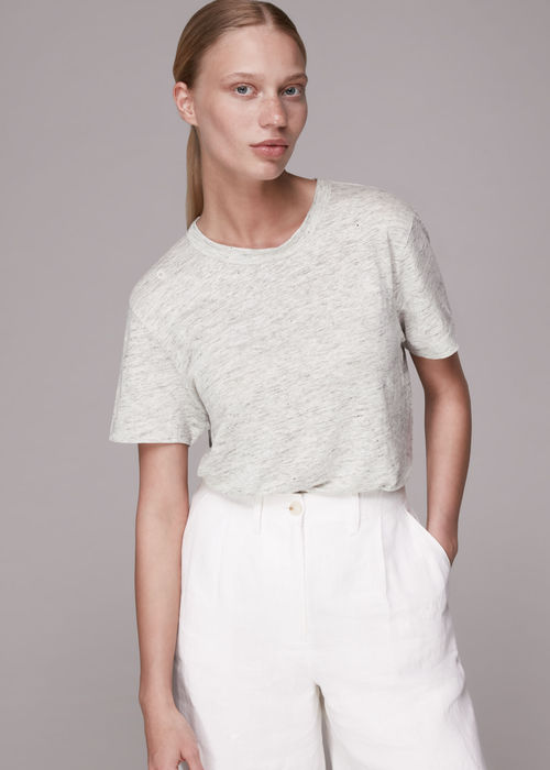 Khaki Tort Ring Linen Top, WHISTLES