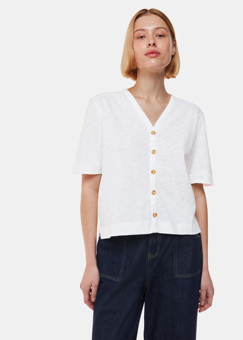 Whistles Women's Ella V Neck Button Through Tee